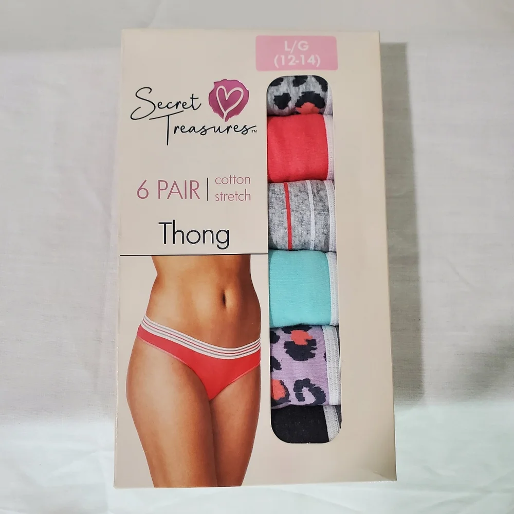 Secret Treasures Thongs Cotton Stretch Size Large NWT 6 Pair
